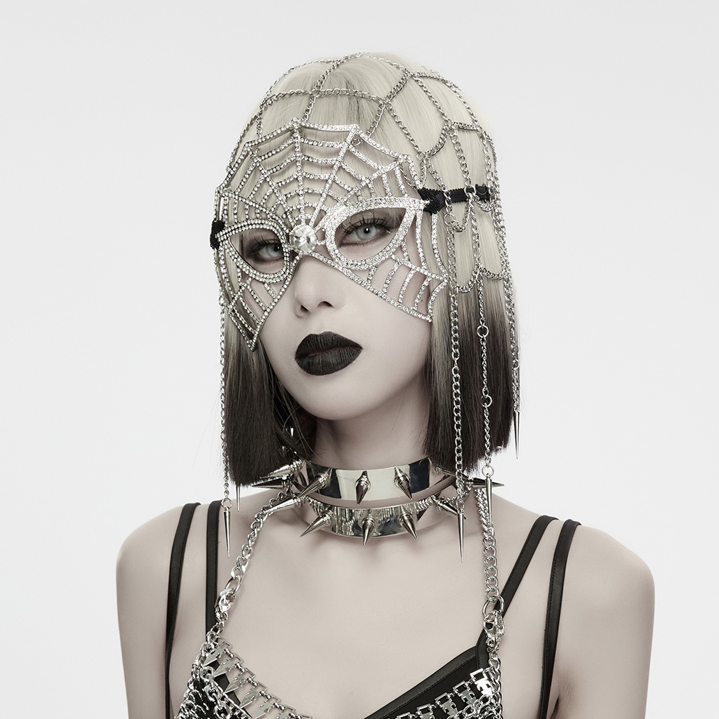 Gothic Spiderweb 1920s Masquerade Headdress- Silver - Image 3