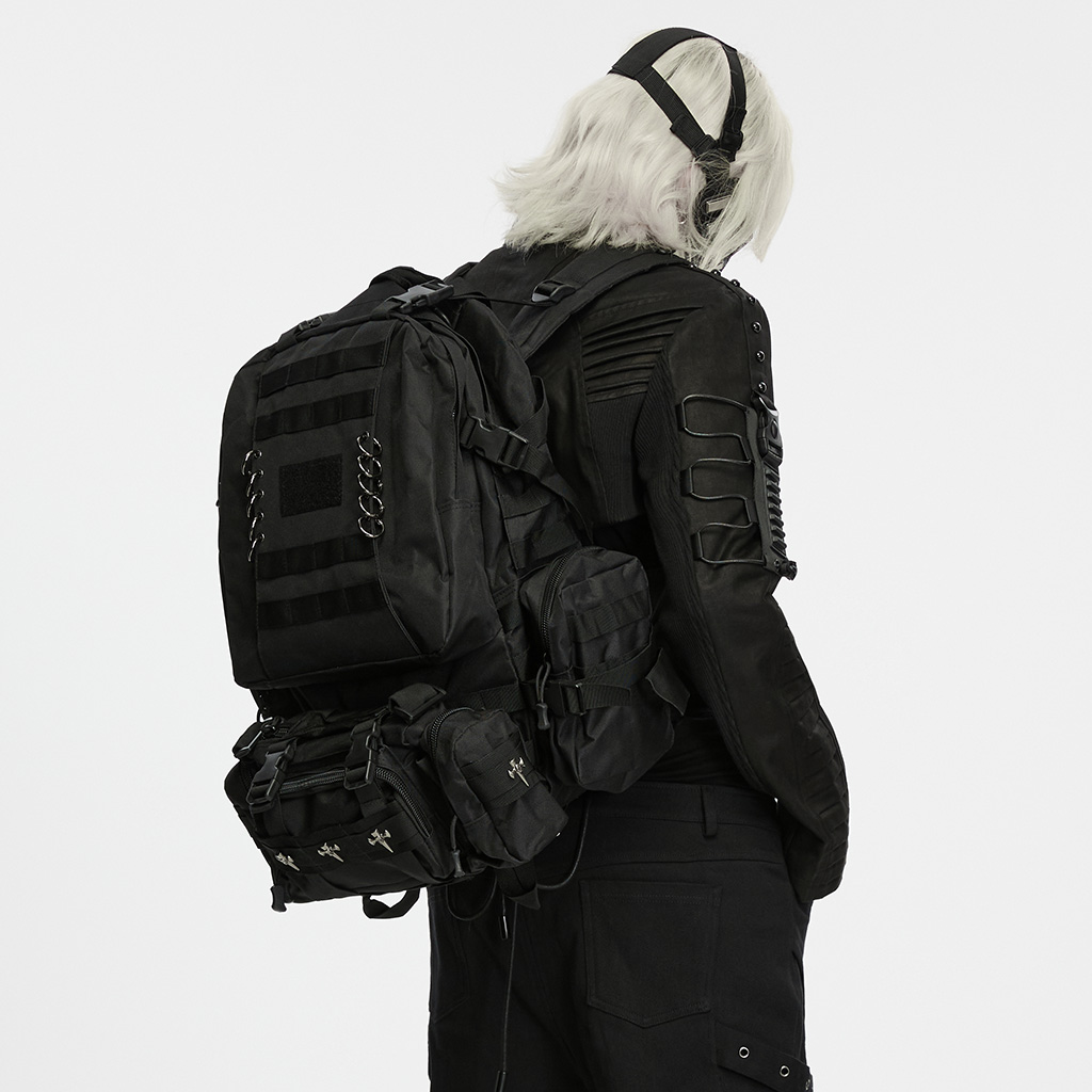 Back view of Cyberpunk Commuter Tactical Backpack displaying padded shoulder straps and heavy-duty grab handle