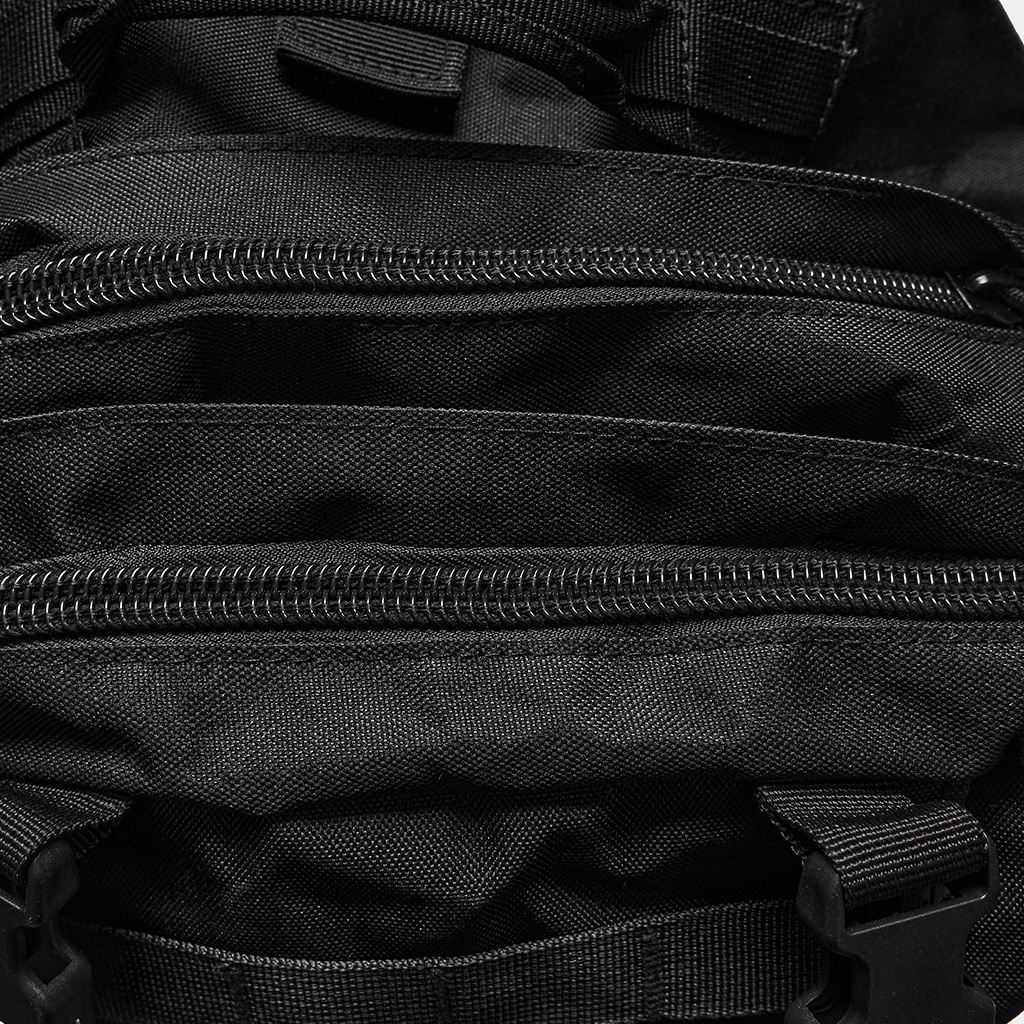Close-up view of heavy-duty zippers and durable pull tabs on the Punk Rave Cyberpunk Commuter Tactical Backpack (WS-990BB)