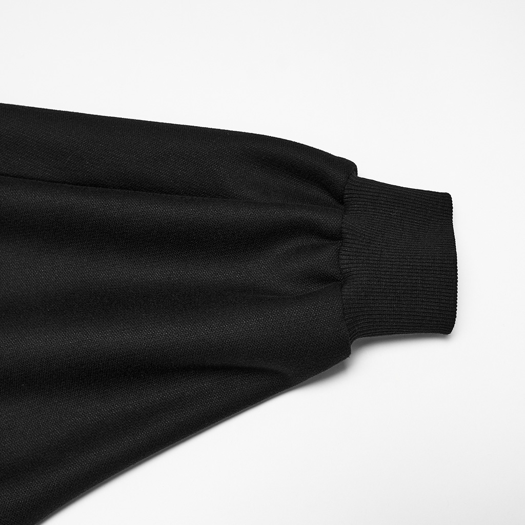 Close-up detail view of the sleeve on the Punk Rave Punk Dark Buckled Long Cardigan (WY-2060ZCM), highlighting the voluminous lantern sleeve design tapering into a clean, fitted knit cuff and the thick brushed fabric texture