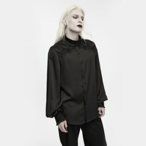 Gothic Aristocrat Lace-Appliqué Satin Shirt