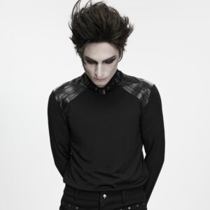 Punk Faux-Leather Shoulder Long-Sleeve Shirt