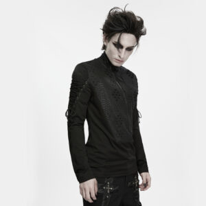 Lace-Up High-Neck Long Sleeve Shirt