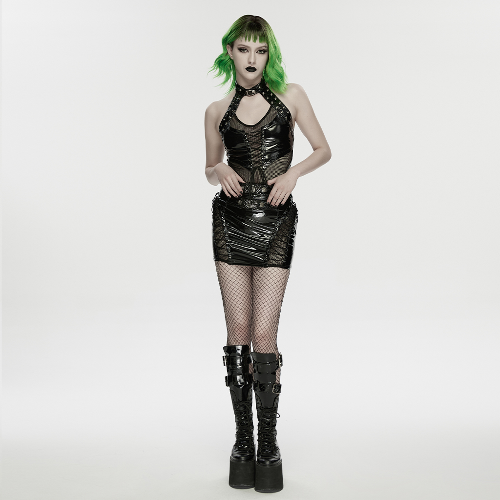 High-Waisted Patent Leather Skirt - Image 5