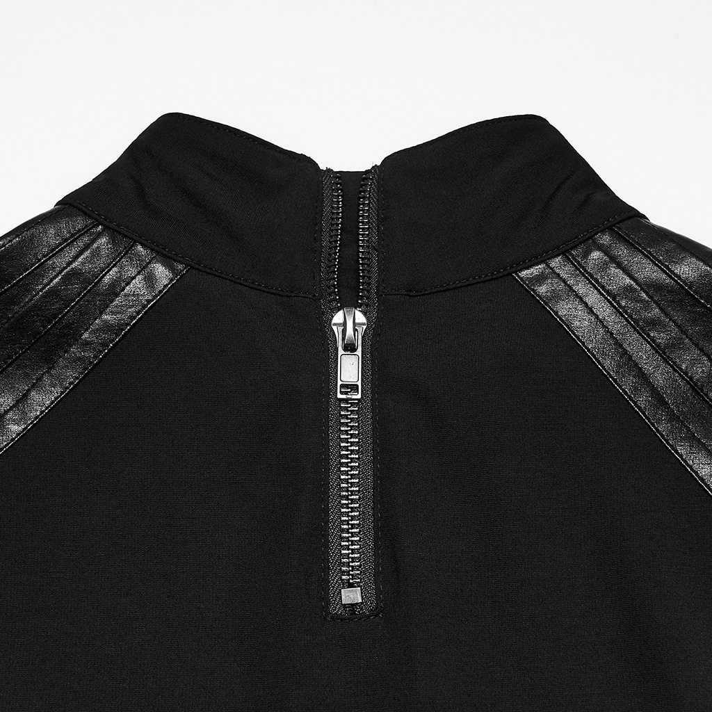 Punk Faux-Leather Shoulder Long-Sleeve Shirt - Image 11