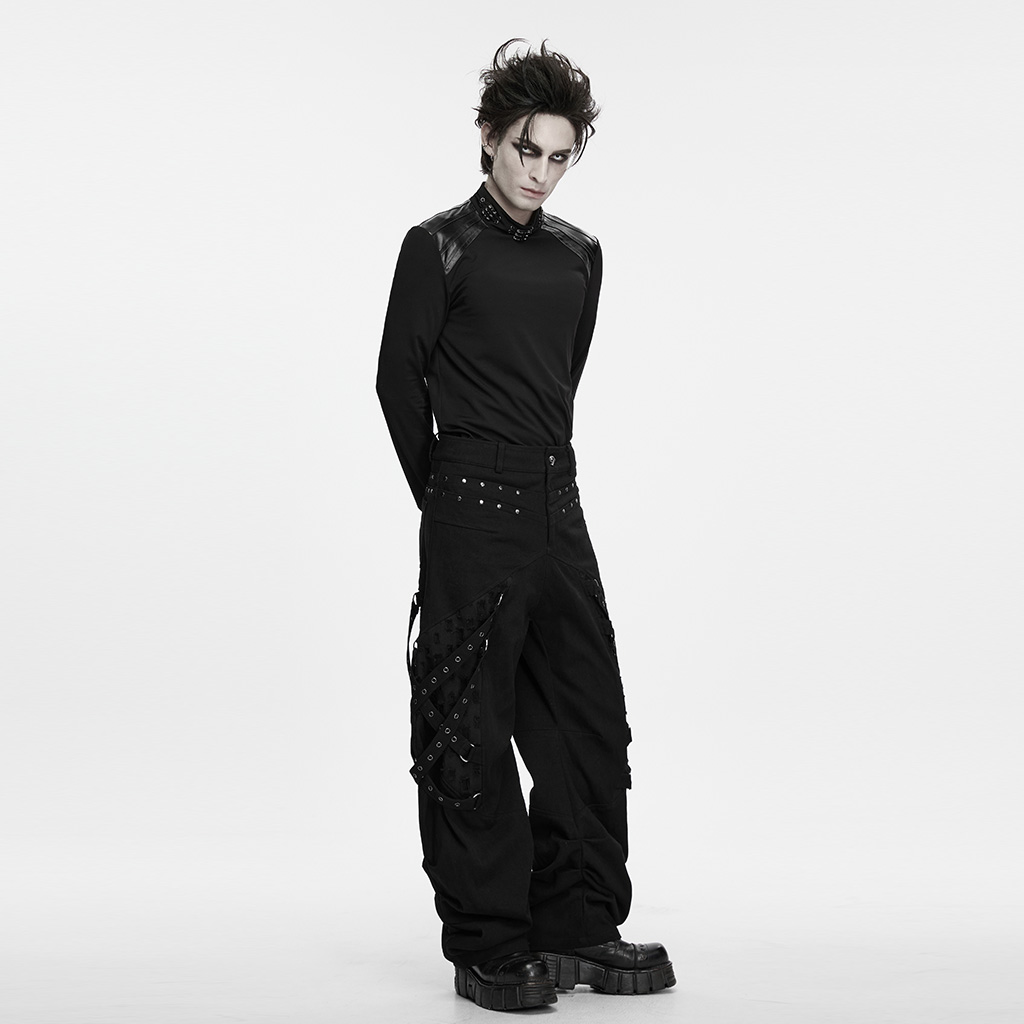Punk Faux-Leather Shoulder Long-Sleeve Shirt - Image 6