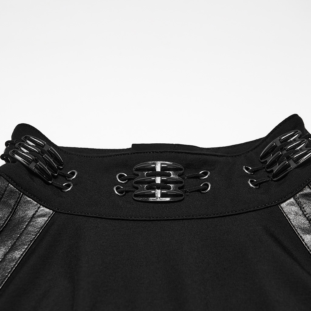 Punk Faux-Leather Shoulder Long-Sleeve Shirt - Image 8