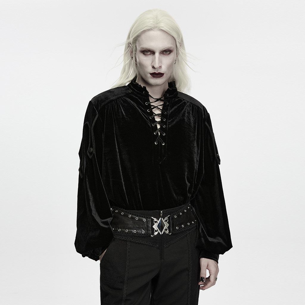 Vintage Gothic Velvet Pullover Shirt - Image 2