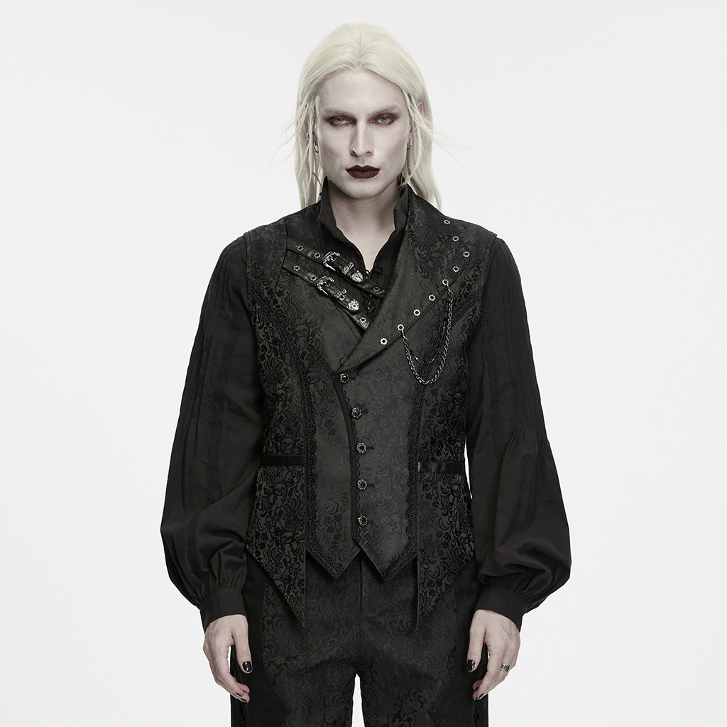 Gothic Asymmetrical Brocade Strap Vest - Image 2
