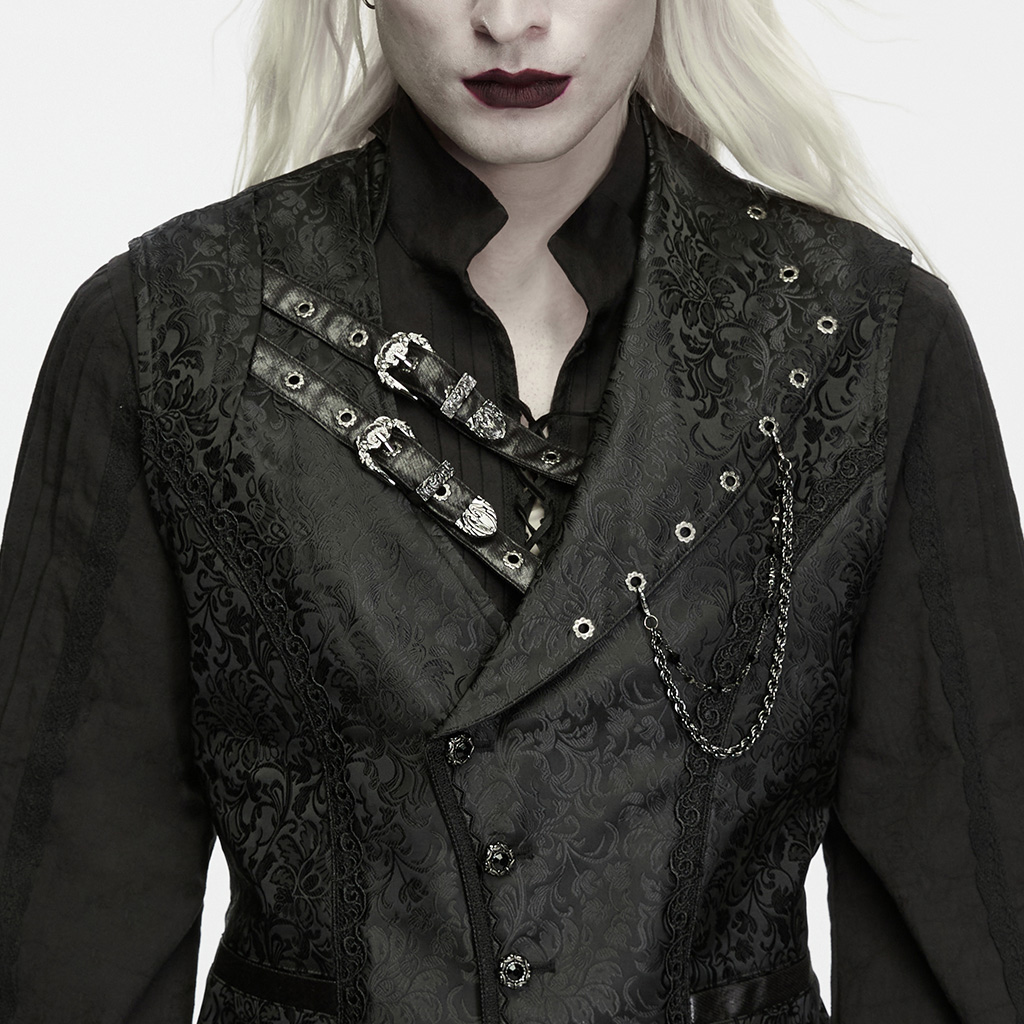 Gothic Asymmetrical Brocade Strap Vest - Image 5