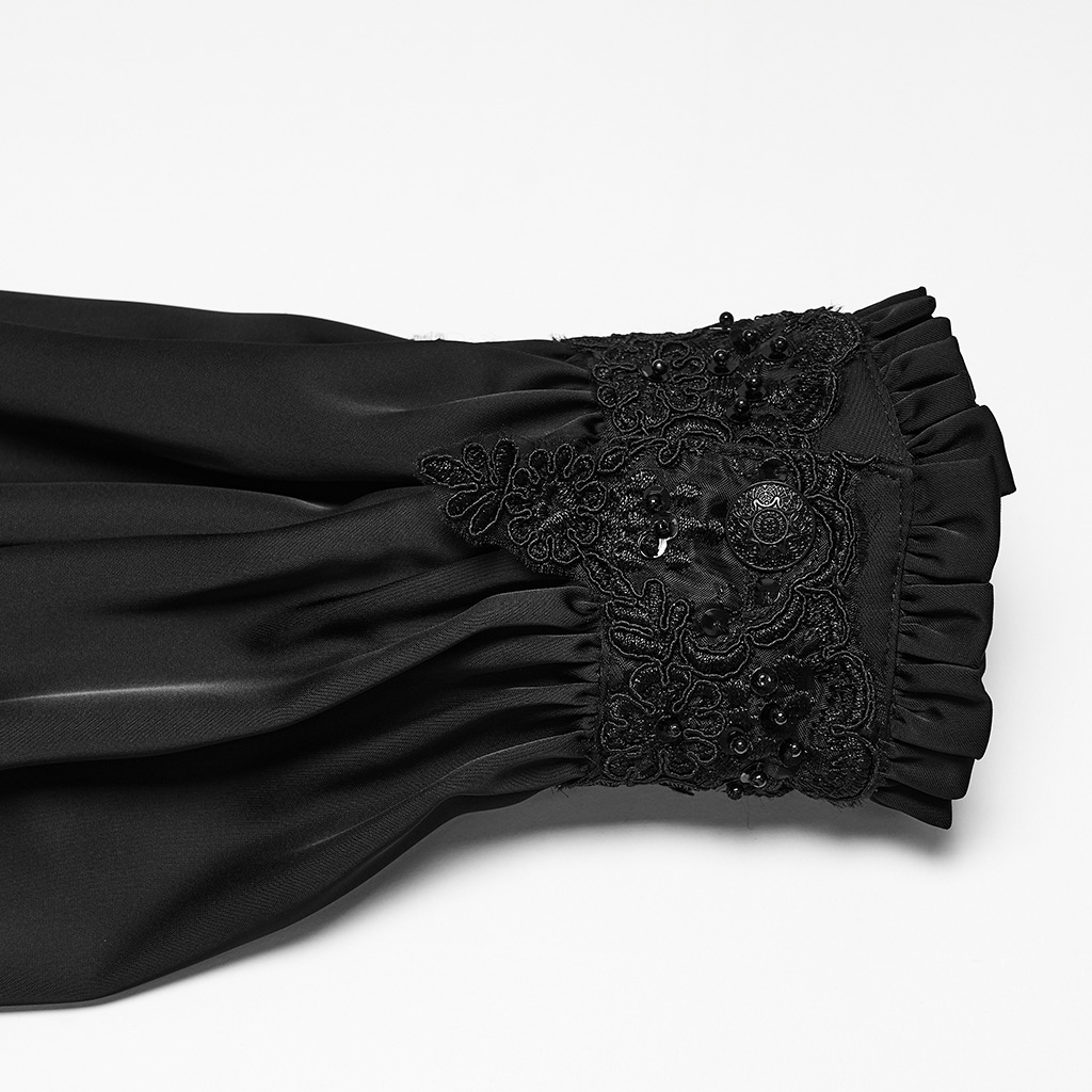 Gothic Aristocrat Lace-Appliqué Satin Shirt - Image 11