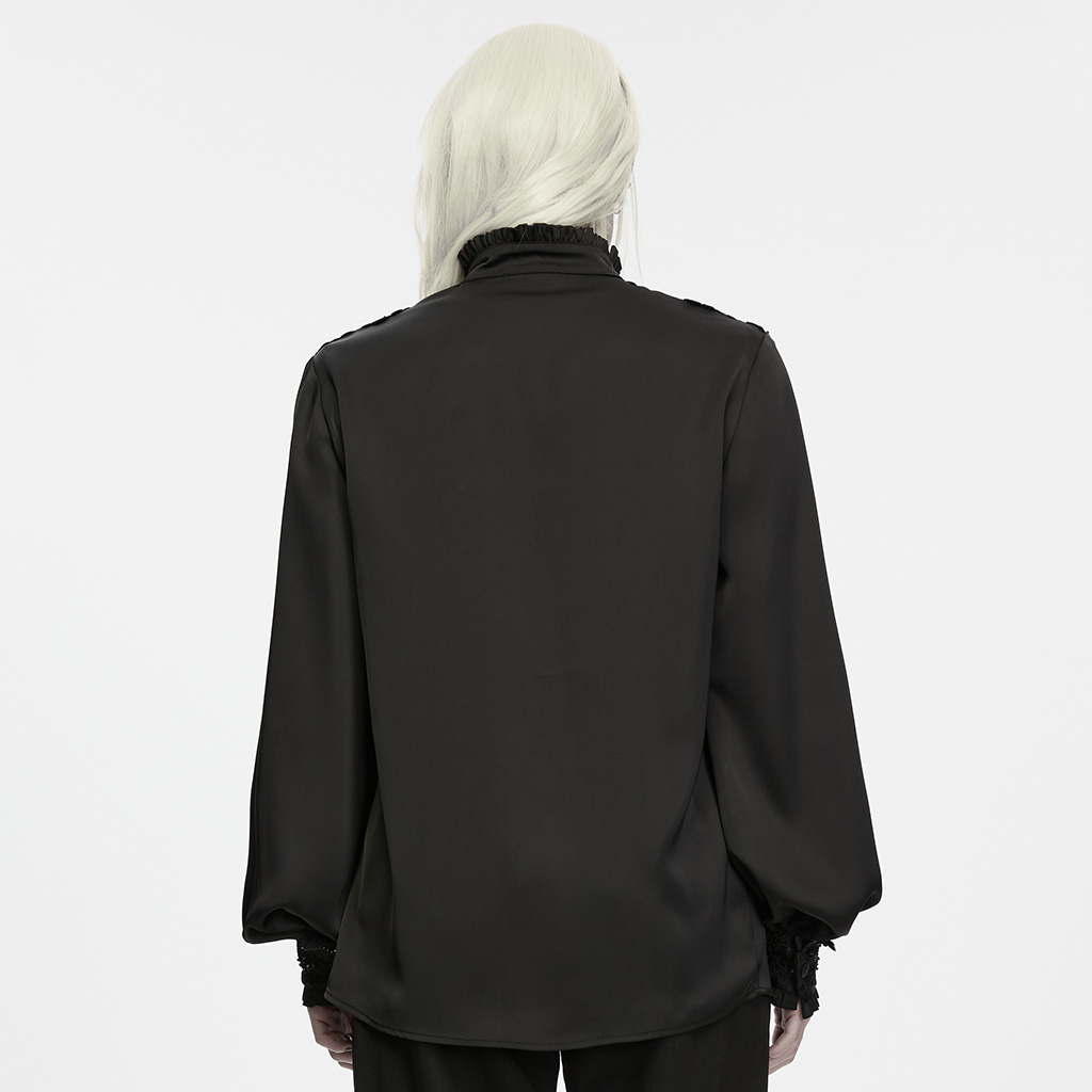Gothic Aristocrat Lace-Appliqué Satin Shirt - Image 4