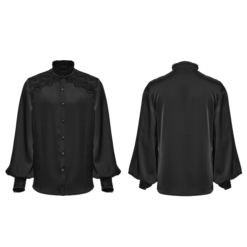 Gothic Aristocrat Lace-Appliqué Satin Shirt - Image 7