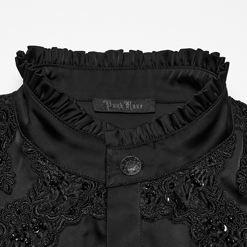 Gothic Aristocrat Lace-Appliqué Satin Shirt - Image 8