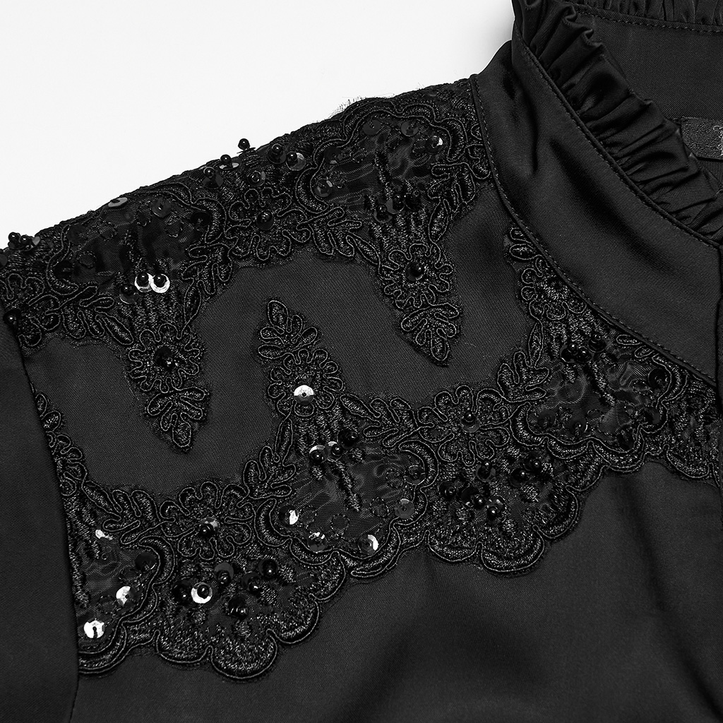 Gothic Aristocrat Lace-Appliqué Satin Shirt - Image 9